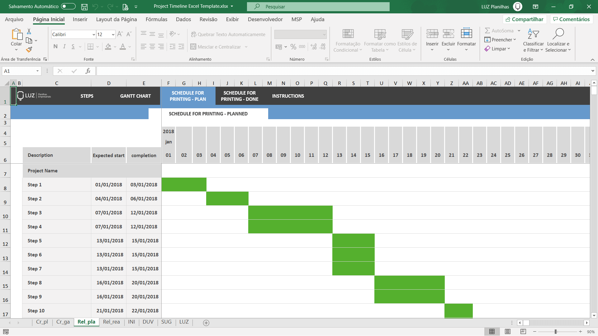 Project Timeline Excel Spreadsheet Template - LUZ Templates